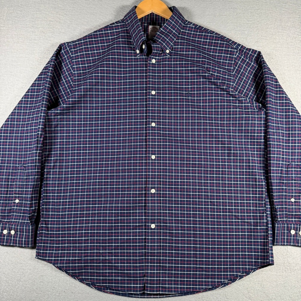 Brooks Brothers Men XL Traditional Non-Iron Stretch Check Button Down Shirt Navy